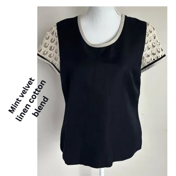 Mint velvet linen cotton blend Black and Cream Top Womens Size 14 with lining. - Picture 1 of 14